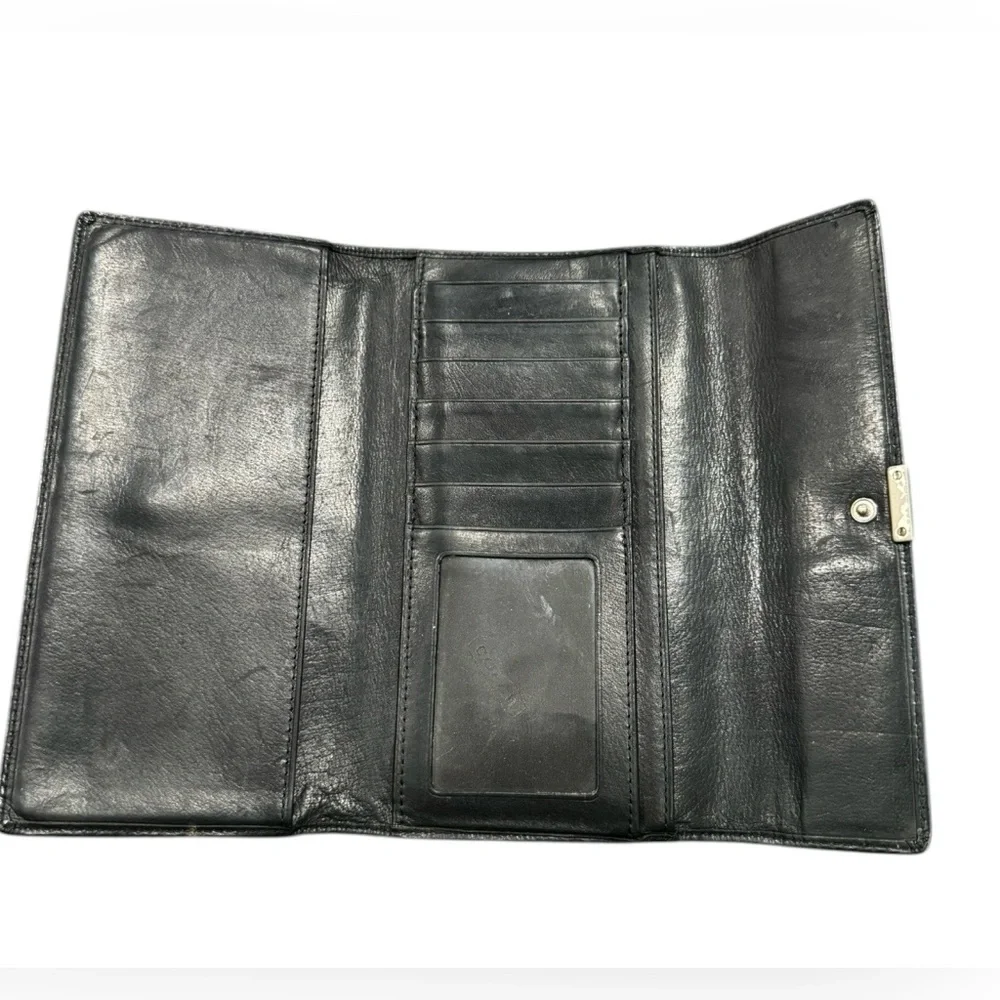 Vintage Coach Lexington Water Buffalo Black Leather Tri-Fold Long Wallet